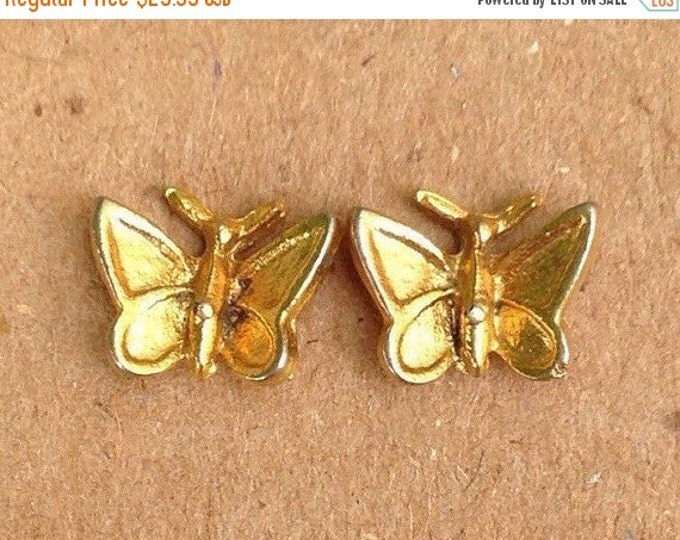 Storewide 25% Off SALE Vintage Petite Gold Tone Elegant Butterfly Designer Pierced Earrings Featuring Etched Detail Design