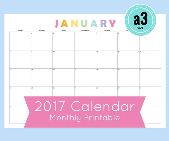 a3 Calendar 2017 Monthly Calendar a3 size by CommandCenter on Etsy