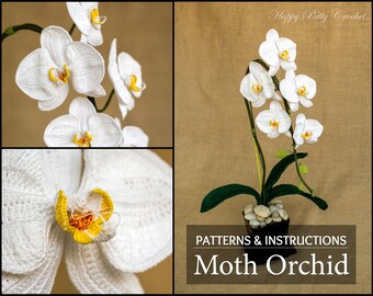 Crochet Flower Pattern - Crochet Orchid Pattern - Phal Orchid Flower Pattern - Home decor & Bouquets - Instant Download