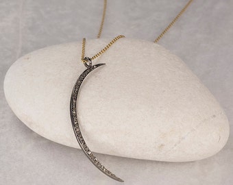 Crescent Moon Necklace/Pave Diamond Crescent Moon Necklace/Diamond Moon Necklace/April Birthstone