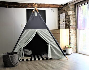 teepee, kids teepee, tipi, tipi enfant, grey teepee, gray teepee, playhouse, playtent, NO WOOD POLES