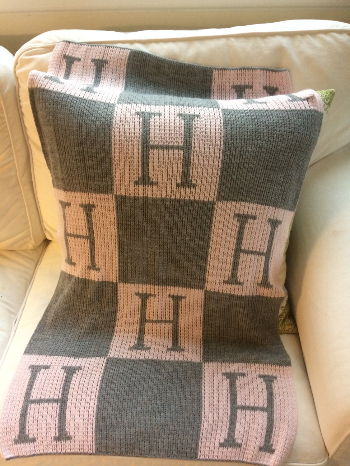 Cashmere Grey and Pink H Blanket H Baby Blanket