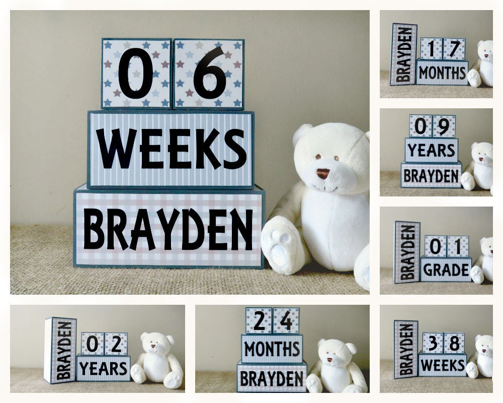 Baby Milestone Blocks Baby Age Blocks Personalised with Name