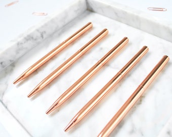 5 Rose Gold Ballpoint Pens, Bloggers Pen, Metal Pen, Rose Gold Pen, Minimalist Pen, Black Ink Pen