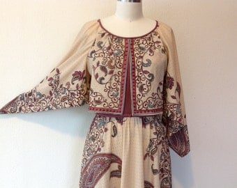 1970s Paisley peasant dress