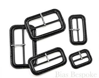 Black Leather Buckles with Silver Pins, Made in Italy
