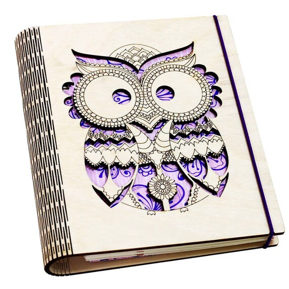 Wood Wrapper Notebook book journal Owl Pattern Plywood