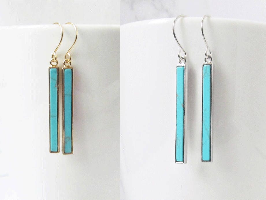 turquoise bar earrings turquoise earrings bar earrings gold