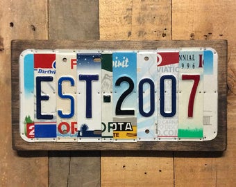 10 year Anniversary Date Gift for Men Husband Wife - Established Year License Plate Sign - Add Last Name Option ~ MADE for YOU - ANY Year