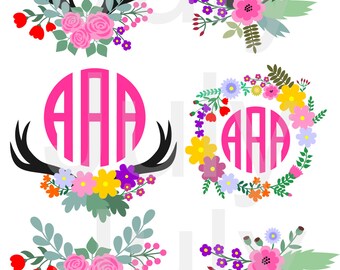 Floral Antler svg, Antler flower SVG cut file, Flower svg, Antler Cut Files, Antlers Clip Art, Deer Antler SVG, Monogram Antler svg