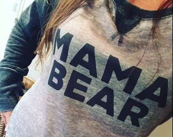 mama bear sweatshirt vintage style burnout wide neck. Momma Bear. Sweater.