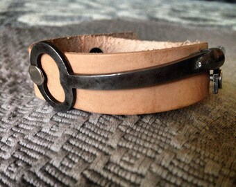 Skeleton Key Leather Cuff Bracelet, Vintage Key, Leather