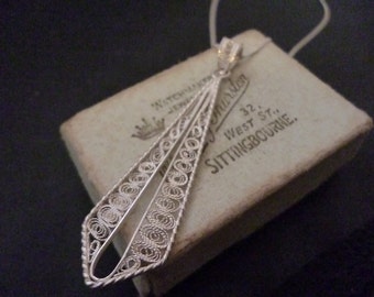 Unique large vintage filigree pendant necklace - 925 - Filigree - Sterling silver - Pendant 2.25" - Necklace 18"