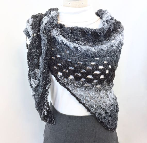 Classic Black Shawl Grey Ombre Crochet Shawl Black Wrap