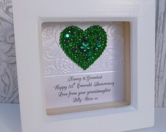 55th anniversary gift, 55th wedding anniversary gift,55th Emerald gift, Emerald wedding anniversary,personalised framed gift,handmade