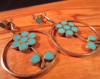 Cool Vintage Sterling Silver Turquoise Flower Power Earrings