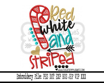 Christmas Embroidery design 5x7 6x10 Red white & striped, Christian saying, Candy cane applique, socuteappliques, Christmas embroidery