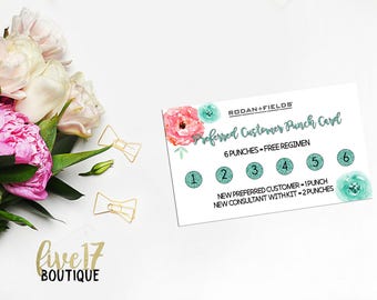 Rodan and Fields Referral Punch Card | Mint and Coral | Floral | INSTANT DOWNLOAD | DIGITAL