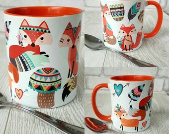 Tribal fox mug Coffee Mug Tribal Ceramic mug Mugs fox coffee mug funny fox mug fox cup tribal mug native American mug boho mug custom mug