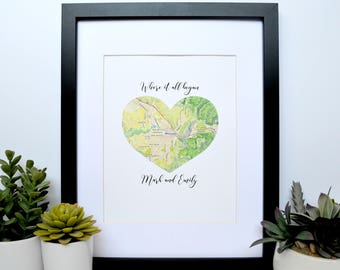 Personalized Engagement Gift, Where it all began map print, Engagement Gift, Wedding Gift, Customized Wedding Gift for Couple, Gift for Her