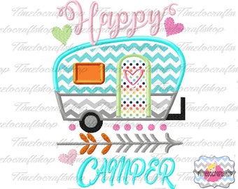 Happy Camper Embroidery Applique Design, dst, exp, hus, jef, pes, sew, vip, vp3, Digital INSTANT DOWNLOAD
