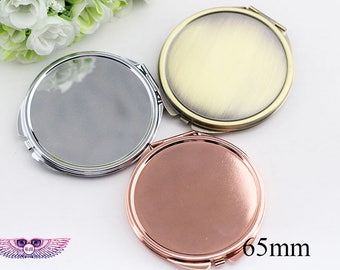 Mirror Compact DIY Kits - Dia.65mm Compact Mirror Blank - Bronze Pocket Blank Compact - Round Gold Blank Compact Tray