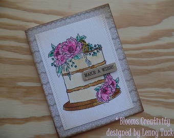 Birthday card- make a wish- handmade card- watercolors- Shabby chic- Floral