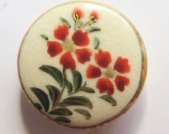 Old Satsuma Button With Oleander Flower