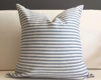 Navy and Cream Ticking Stripe Pillow, DINA