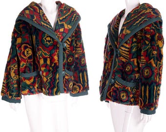 Vintage Missoni 70s Tapestry Boho Fuzzy Hooded Coat