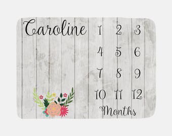 Baby Milestone Blanket, Personalized Baby Fleece Blanket, Baby Shower Gift, Monogram Baby Blanket