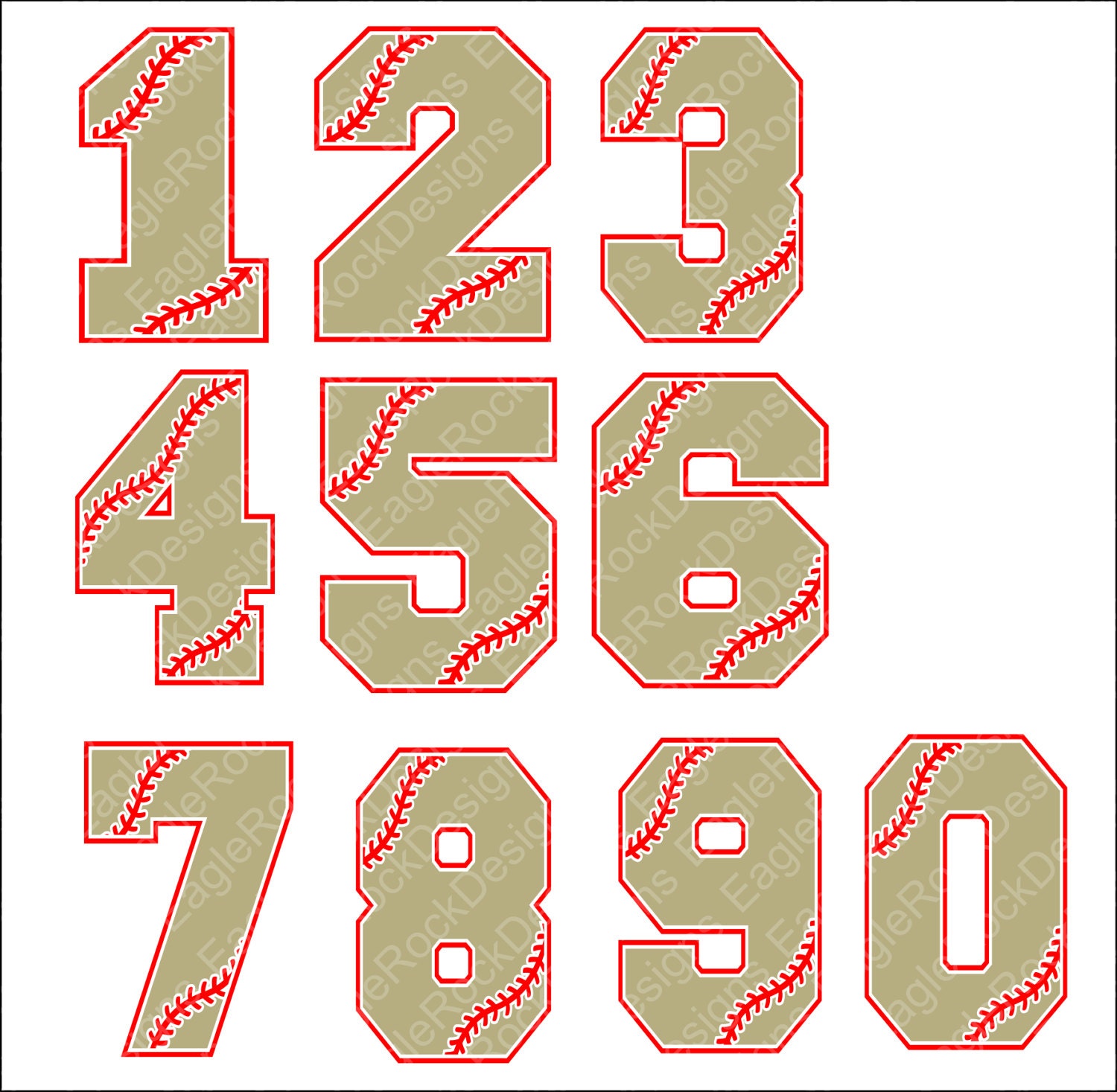 Baseball Numbers SVG, DXF, EPS Digital Cut File for Cameo and Cricut