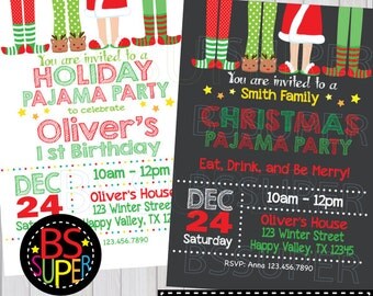 CHRISTMAS PAJAMA PARTY Invitation, Christmas Pajama Birthday invitation, Pajama Party invite, Holiday Pajama Party Invitations