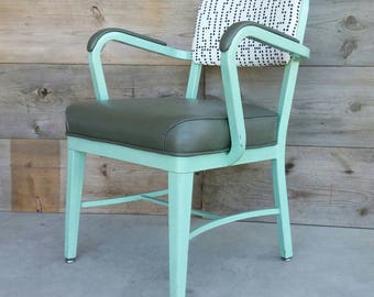 Vintage Tanker Chair Mid Century McDowell & Craig Industrial Side Chair Vintage Accent Chair Mint Green Army Green Black White Polka Dots