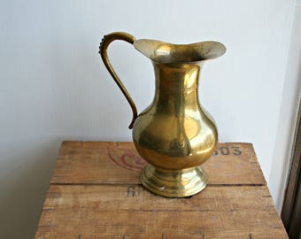 Vintage Brass Pitcher, Large Brass Jug, Brass Vase