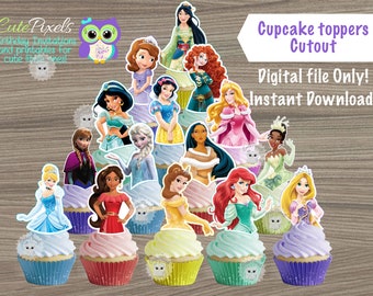 Disney Princess Cupcake Toppers, Disney Princess Birthday, Princess Decor, Cupcake toppers, Princess Party, Princess Birthday Party