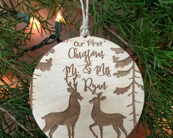 First Christmas Ornament, 1st Christmas, Buck and Doe Ornament, Deer Ornament, Christmas Ornament, Rustic Ornament, Woodland Ornament,