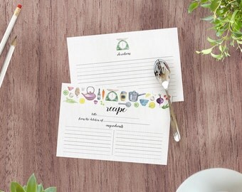 Watercolor Recipe Cards - Set of 15, 30, or 50 - Culinary Theme - Watercolor Illustrations - 4x6 - High Quality Linen Cardstock - Gift