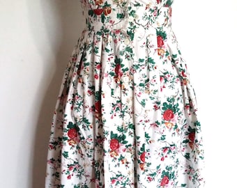Floral dress, XXS, XS, roses dress, cotton dress, spring dress, summer dress, colonial print dress, cotton floral dress, vintage 70s