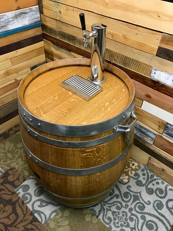 Wine Barrel Keg Mobile Bar with Co2 Tank by CustomBarrelDecor