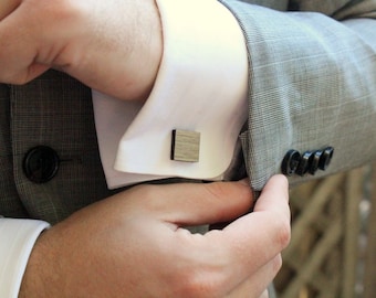 Blue Pine Square Wood Cufflinks, Groomsmen Gift, 5th Anniversary Gift, Grey Wood Cufflinks, Forest, Outdoor, Garden Wedding