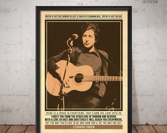 Leonard Cohen Poster - Quote Retro Music Poster - Music Print, Wall Art