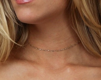 Thin Choker Necklace, Dainty Chain Choker, Boho Choker, Layering Choker, Sterling Silver or 14K Gold Filled, LEILAJewelryshop, N205