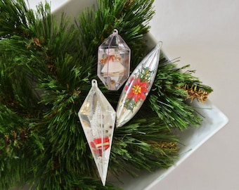 Vintage Jewel Brite Diorama Christmas Ornaments, Early Jewel Brite
