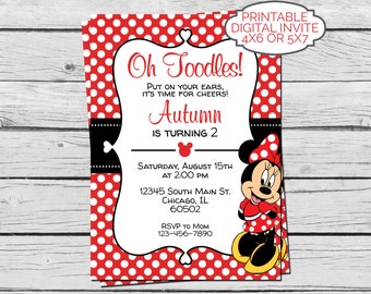 Red Minnie Mouse Birthday Invitation - Digital File