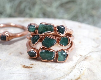 Raw Emerald Ring • Raw Crystal Ring • May Birthstone Ring • Boho Lux Ring • Trinity Ring • Emerald Ring • Rough Gemstone Ring • Gift for Mom
