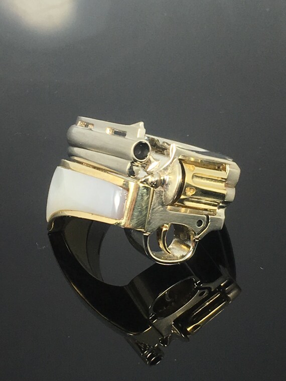 Gun Ring 14K Two Tone Gold Men's Revolver Ring