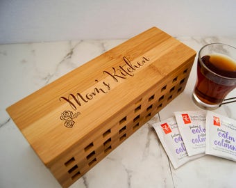Personalized Tea Box, custom engraving Tea Box, Mothers day Gift, Bamboo Tea Box, Gift for Mom