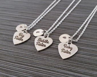 Three Sister Necklaces - Big Sister Necklace - Baby Sister Middle Sister Personalized Necklace - Custom Gift Initial Necklace - Sister Gift