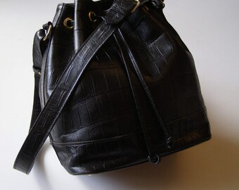 Bucket Bucket eric Lee/bag black leather bag / vintage bucket bag / leather ERIC Lee/bag Made in France